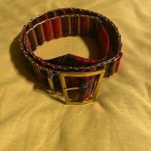 Vintage Meyho Tartan belt with gold hardware.